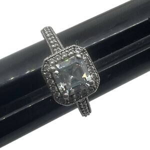 Sterling Silver 925 lab created White Sapphire CZ Art Deco Style Halo Ring 6.75